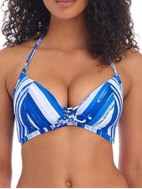 NWT Freya Bali Bay Triangle Bikini Top Nautical Blue Stripe 32DD/32E